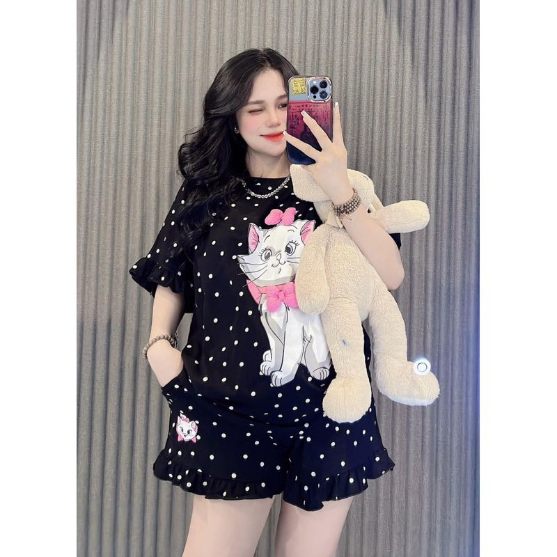 (Chubbybigsize) set bộ thun mèo đeo nơ 3d bigsize