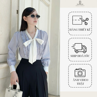 [JANGCLOSET] Sơ mi kẻ sọc xám trắng đi làm đi chơi Poxie Top
