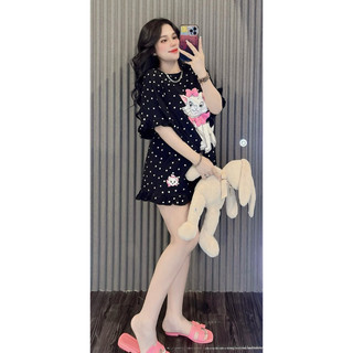 (Chubbybigsize) set bộ thun mèo đeo nơ 3d bigsize