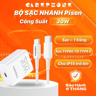  Bộ Củ cáp Sạc 30w Pisen Bản Cao Cấp cho IP 15 Type-C  trở lên Chuẩn PD SẠC NHANH An Toàn ổn định CHÍNH HÃNG-CarePhone 