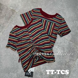 Áo thun kẻ dây rút lưng hàng QC