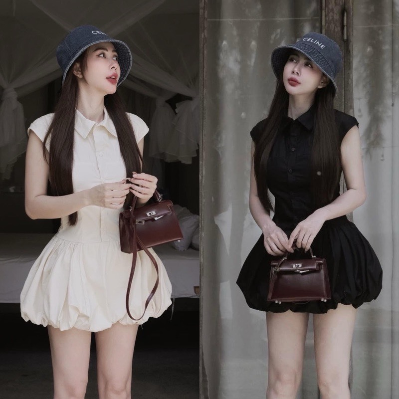 Set Váy Nữ, Set Váy Sơ Mi Tay Hến Chân Váy Bồng Dáng Bí Kèm Quần Đùi Rời Siêu Xinh Hottrend 2024
