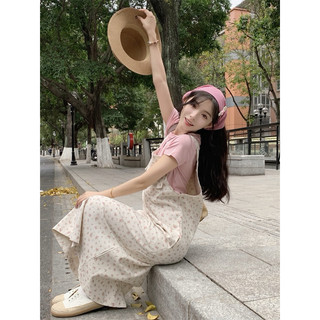 Áo Thun Hồng - Đầm Yếm Hoa Hồng Nhỏ (sẵn)