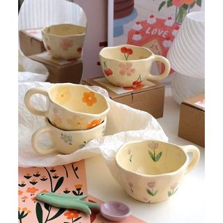 Cốc Sứ Hoa Cao Cấp Re'gala Decor - Cốc Uống Trà, Uống Cà Phê Men Mịn, Phong Cách Hàn Quốc Dễ Thương, Dung Tích 300ml