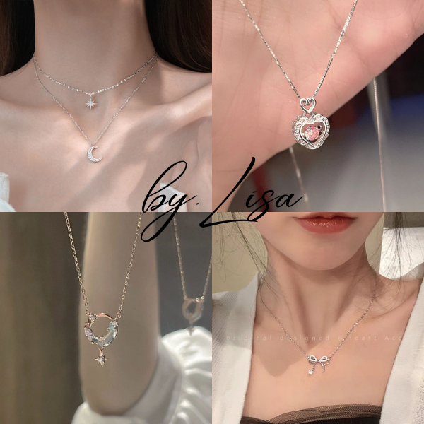 [Tổng Hợp] Dây Chuyền Sợi Mảnh Trái Tim Màu Hồng Phong Cách Tiểu Thư Đáng Yêu, Vòng Cổ Lấp Lánh Sang Trọng by.Lisa