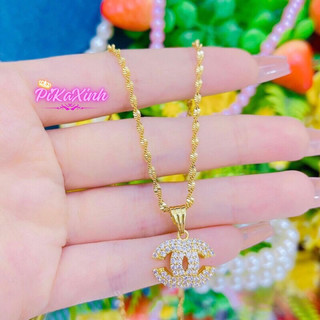 Dây chuyền nữ mạ vàng,dây chuyền kèm mặt đinh đá siêu xinh
