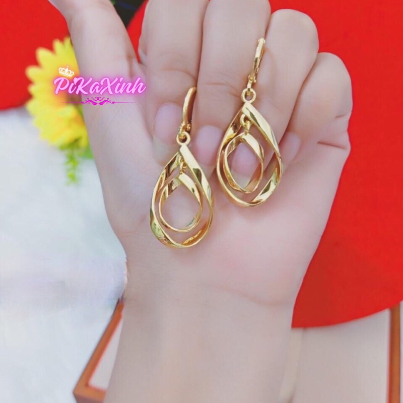 bông tai mạ vàng dáng dài.bông tai tròn đôi BTS1227