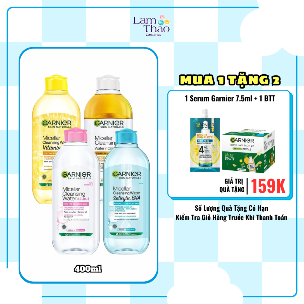 [400ML TẶNG SERUM 7.5ML + BTT] Nước Tẩy Trang Garnier Micellar Cleansing Water | BigBuy360 - bigbuy360.vn