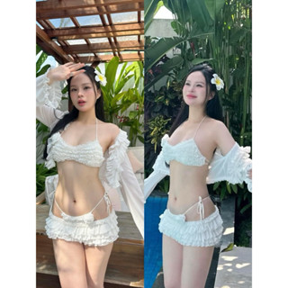 Set bikini full bèo nhún 4 món kèm áo váy kín đáo S36 Hàng loại 1