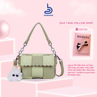 Túi tự đan nữ BB Handmade diy đan ô vuông hình bánh quy da pu size 18cm