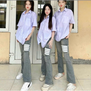  Quần Jean bò nữ ống Loe 4 Vạch Màu Bụi mẫu mới 2024 