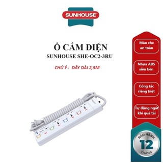Ổ cắm điện Sunhouse SHE-OC2-3RU - 2 chấu, 3 chấu cắm, 2 sạc USB ,dây dài 2,5m