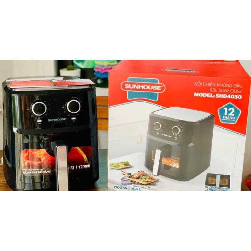 💥[Hàng Chĩnh Hãng]Nồi Chiên Không Dầu 6,5 lít Sunhouse SHD4030 An Toàn Sức Khỏe, Đa Chức Năng Nấu