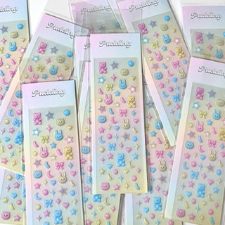 STICKER PUDDING 3D hiệu ứng thạch cán mờ trong suốt, hình dán 3D thỏ mèo kẹo//Laburi Corner