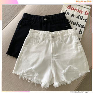 Quần short jean rách cho nữ đẹp lưng cao, Quần đùi chất bò trắng rách cá tính trẻ trung