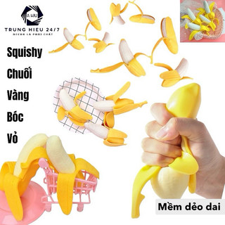 Squishy Chuối Bóp Xả Stress Như Thật, chuối vàng bóc vỏ, chuối vàng mềm dẻo