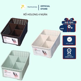 Rổ Nhựa 4 Ngăn Holong - Khay Nhựa Tiện Ích Đan Mây - Đựng Đồ Đa Năng - Đựng Đồ Nail Cao Cấp MTA-MART