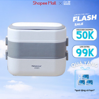 ( Loại 1)  Hộp Cơm Cắm Điện LUNCHBOX, Hộp Cơm Văn Phòng 2 Tầng 4 Bát Inox, Nấu Chín, Hâm Nóng Và Giữ Nhiệt nhor Gọn