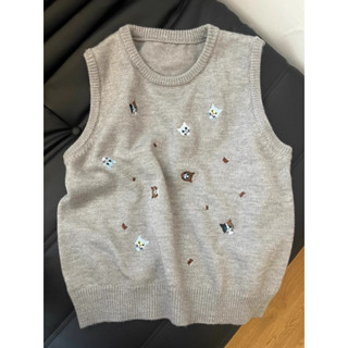 Áo Gile Len Cổ Tròn Hoạ Tiết Mèo Cute phong cách Hàn Quốc