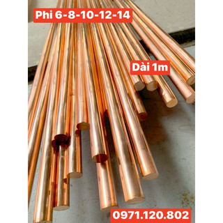 Thanh đồng đỏ ,tròn đặc phi 6-8-10-12 dài 1m
