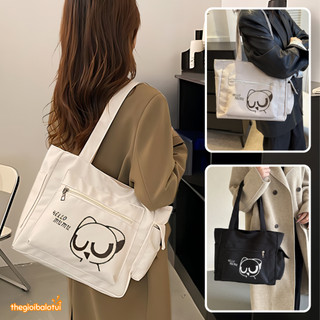 Túi tote vải canvas hình nơ đáng yêu đi học đi chơi phong cách thời trang Hàn Quốc, túi vải đeo vai nam nữ đựng vừa a4