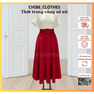 Chân váy xòe dài 80cm phối đai_chất vitex cao cấp, chân váy bigsize công sở, chân váy công sở _cv53