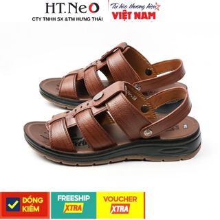 dép quai hậu nam, dép sandal nam HT.NeO 100% da bò tự nhiên, kiểu dáng nổi bật, đế kếp 3,5cm quai da siêu bền chắc SD96
