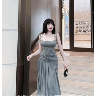 váy hai dây cotton xoè, váy hai dây nhún cotton, đầm hai dây