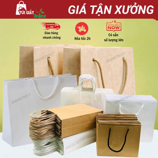 10 Túi kraft có quai cao cấp, túi giấy dày cứng xỏ dây có lót đáy chắc chắn, túi giấy kraft đựng quà