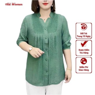 Áo Đũi Trung Niên Nữ Tay Lỡ Thêu Ngực Cài Cúc Cho Mẹ