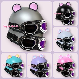 Nón Bảo Hiểm Kính Phi Công Nửa Đầu - Mũ Bảo Hiểm Sơn Nhám Kèm Tai Chuột 2 Màu Siêu Cute