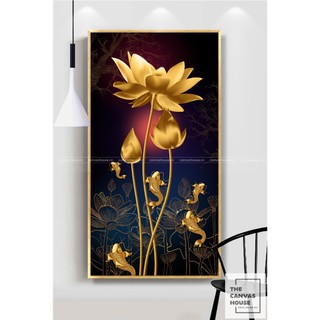 Tranh in Canvas Hoa Sen Vàng (Có hình thật - Đã có khung, móc, đinh treo) - The Canvas House
