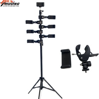  Kẹp càng cua gắn điện thoại vào tripod chân đèn livestream chụp hình quay phim nhiều máy cùng lúc 
