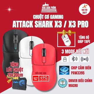 Chuột máy tính không dây gaming Attack Shark X3 / x3 pro bluetooth, siêu nhẹ 49g ,chip Paw 3395 siêu mạnh