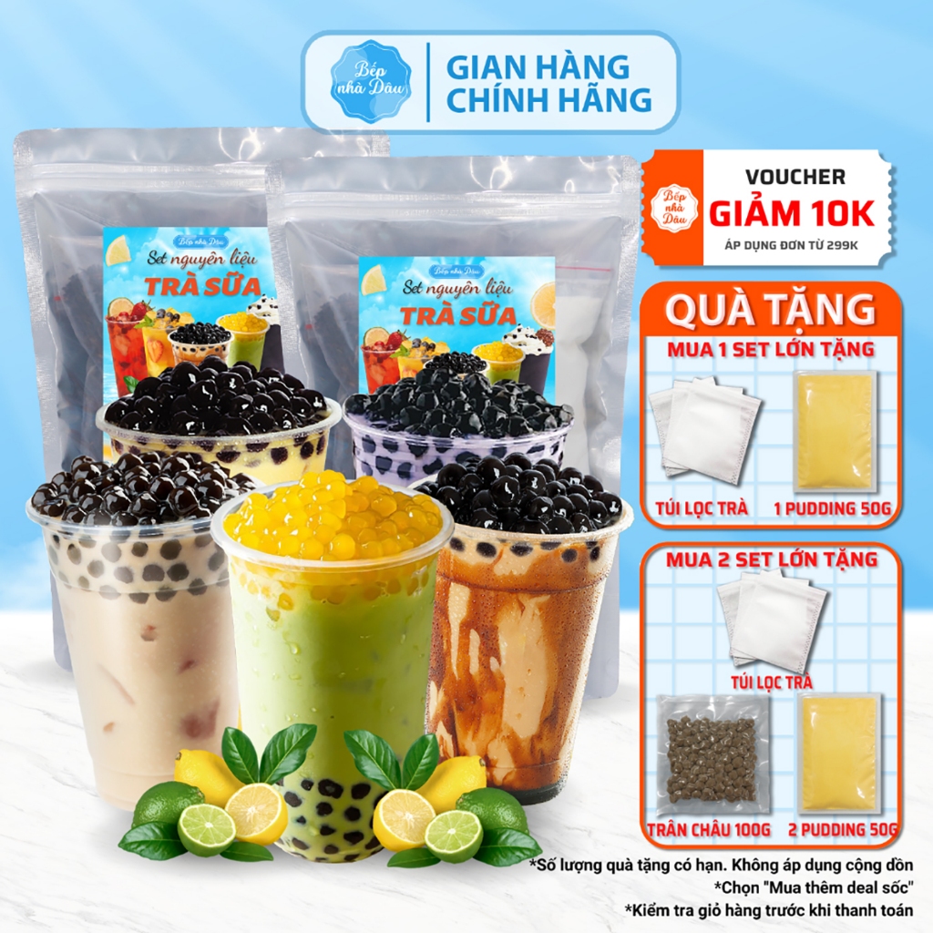 Set Trà Sữa 15 Ly Nguyên Liệu Trà Sữa Thái Xanh Phúc Long Hoàng Kim Socola Kèm Công Thức Làm Trà Sữa Tư Nấu Đậm Vị