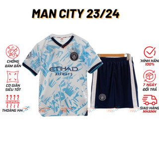 Quần áo đá bóng đồ đá banh CLB Man.City vải thun lạnh không xù mẫu mới 2023 2024