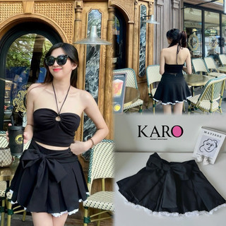Chân váy xếp ly nơ eo chân ren k5411-carotshop
