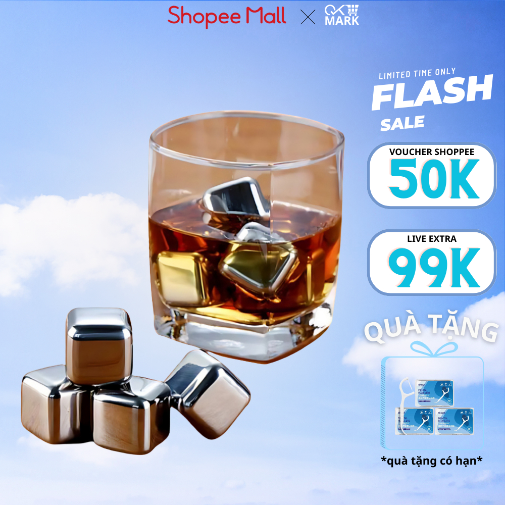 Đá lạnh vĩnh cửu - Đá inox không tan làm lạnh đồ uống nhưng không tan sử dụng lâu dài tặng kèm kẹp gắp