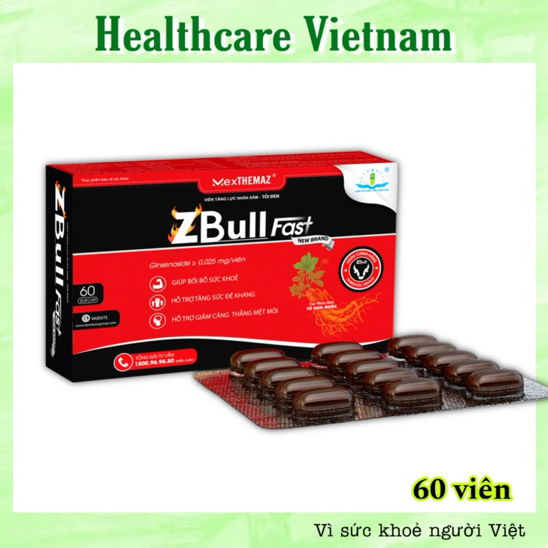 Viên Tăng Lực Nhân Sâm Tỏi Đen Zbull Fast Chính Hãng Tâm Dược Hộp 60 Viên
