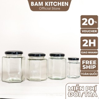 Hủ thủ tinh lục giác Bam KITCHEN nắp nhôm giúp bảo quản gia vị và thực phẩm tốt cao cấp HLG02F - Gia dụng bếp
