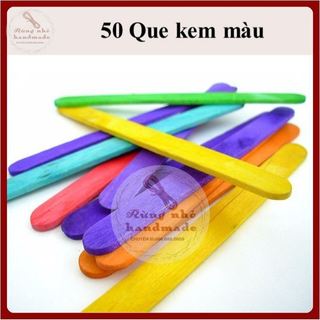 Que kem màu, 50 que dài 12.5cm, que kem gỗ làm mô hình, handmade