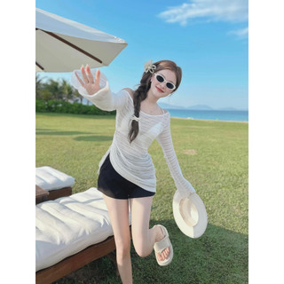 🍒(Hàng mới về) Set 3sp áo bra + short đen + đầm lưới lệch vai dây rút - Trắng 🔥𝐇𝐨𝐚̉ 𝐓𝐨̂́𝐜🔥 𝐌𝐄𝐎𝐈𝐍𝐃𝐀𝐇𝐎𝐔𝐒𝐄