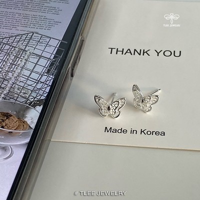 Khuyên tai bạc nữ TLEE cánh hồ điệp sợi voan trơn nữ tính TLEE JEWELRY B0449