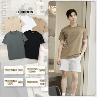 Áo thun nam cổ tròn họa tiết raglan LUCIINON vải cotton 100%, nam tính, trẻ trung