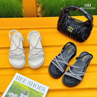 Sandal nữ beeshoes mũi tròn - sandal nữ mũi tròn đế bánh mì 3 phân sẵn màu đen trắng 230363