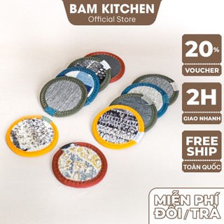Set Đế lót ly tròn vải nỉ Bam KITCHEN  2 lớp chống trượt tiện lợi cao cấp LOL01F