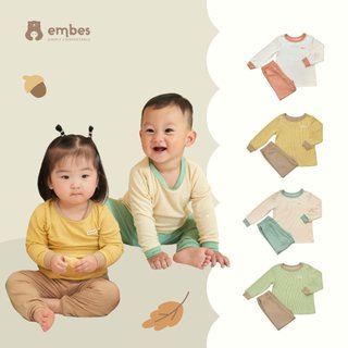 Bộ Thu Đông Cho Bé Embes, Bộ Quần Áo Dài Tay Bé Trai Bé Gái Chất Thun Tăm Mềm Mịn Size Từ 8kg - 19kg