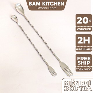 Muỗng khuấy inox Bam KITCHEN pha chế quầy bar 2 đầu cao cấp MKQB01F