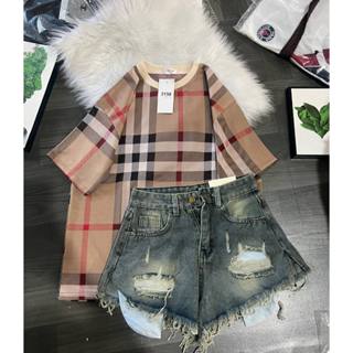 Set Áo Phông Kẻ Toàn Thân BBR Kèm Quần Short Jean Hở Túi