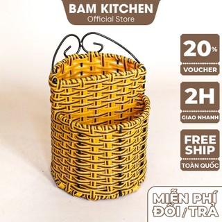 Ống đựng muỗng đũa nhựa mây Bam KITCHEN dạng tròn cao cấp OD01F